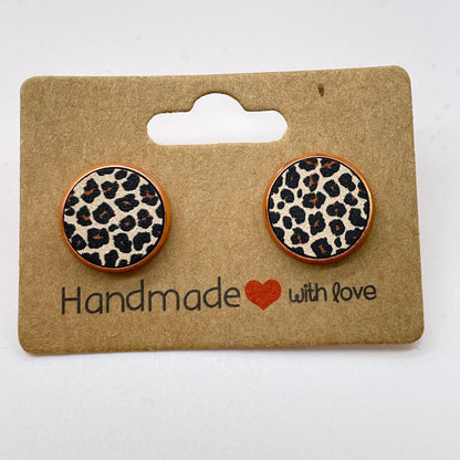 Brown Leopard Circle Stud Earrings