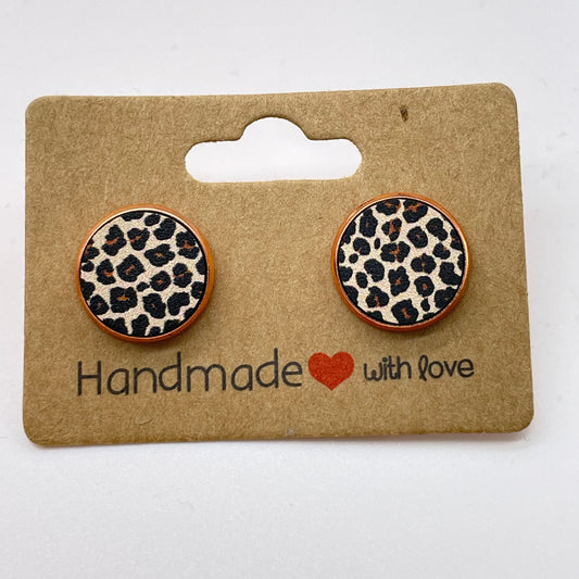 Brown Leopard Circle Stud Earrings