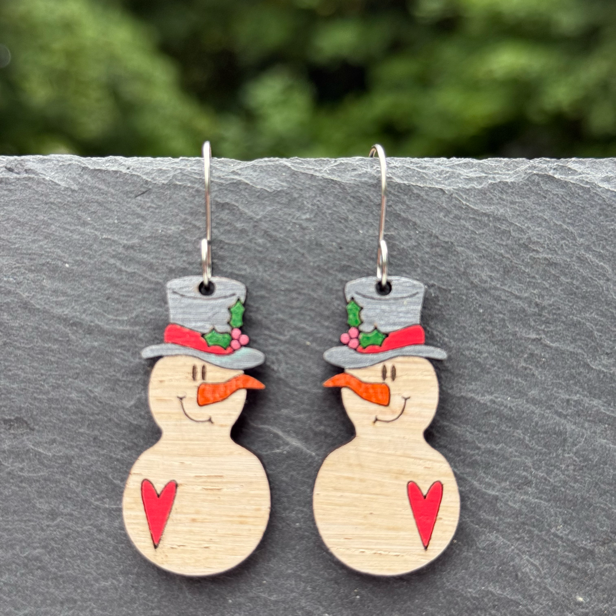 Snowman with heart Drop Dangle Earrings
