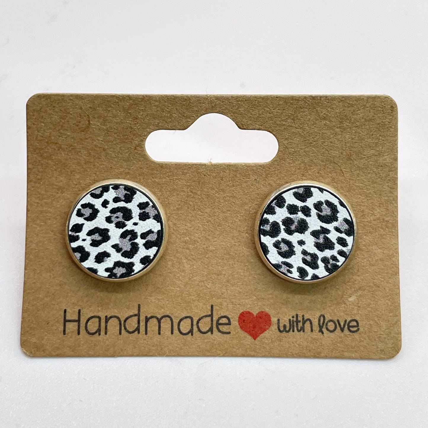 Snow Leopard Circle Stud Earrings