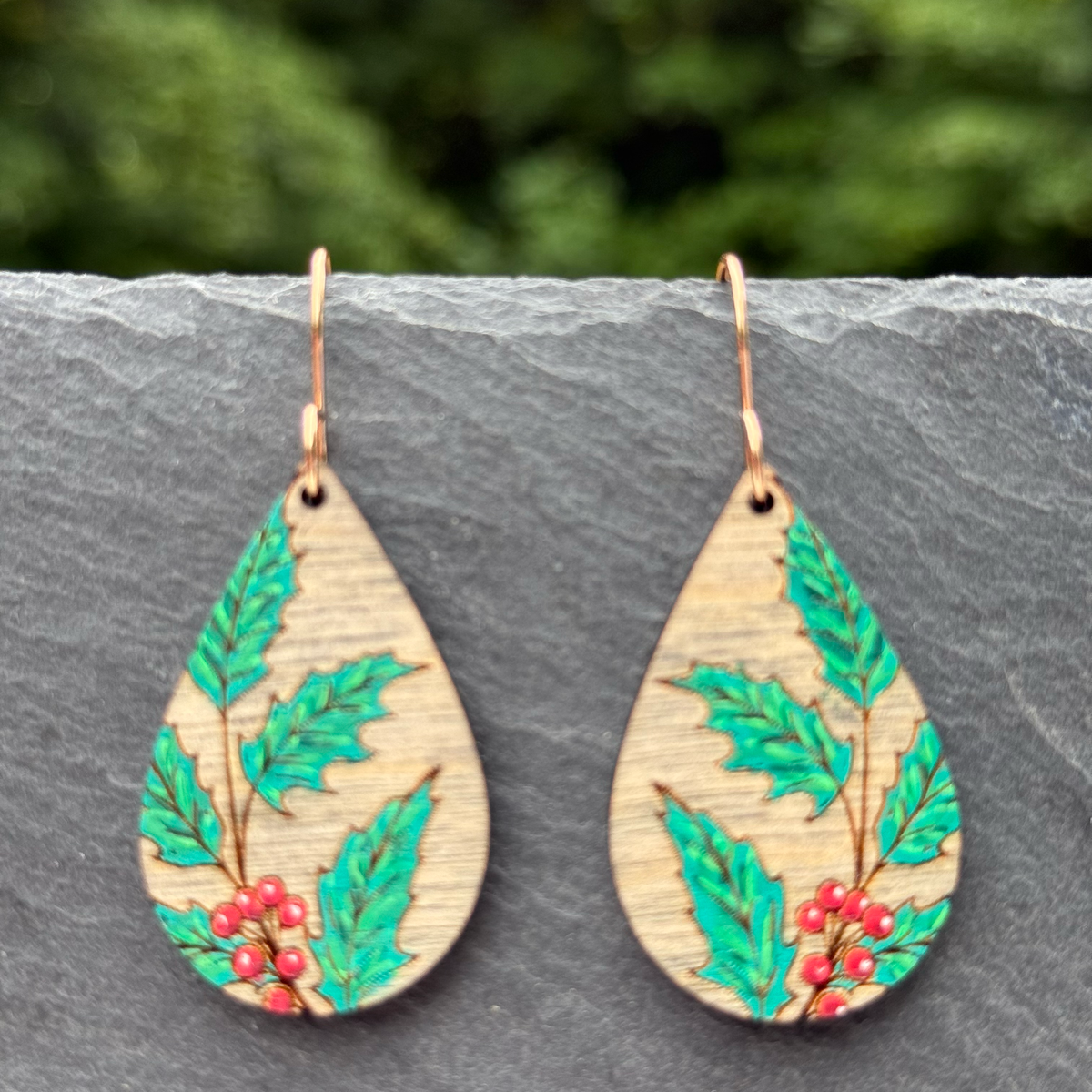 Holly Berry Drop Dangle Earrings