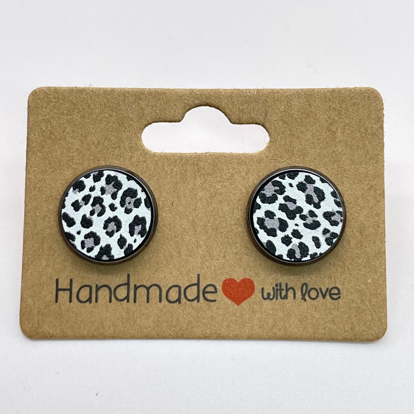 Snow Leopard Circle Stud Earrings