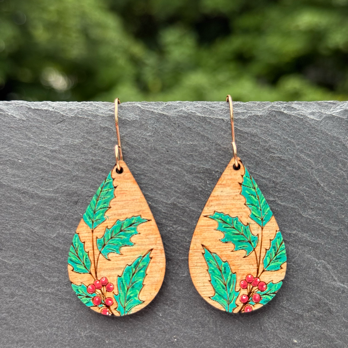 Holly Berry Drop Dangle Earrings