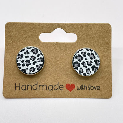 Snow Leopard Circle Stud Earrings