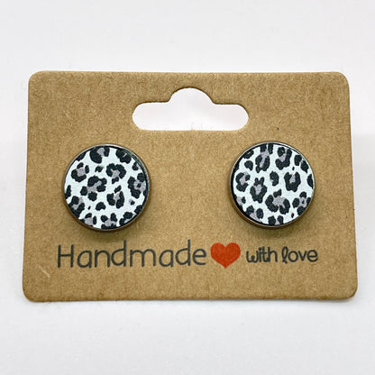 Snow Leopard Circle Stud Earrings