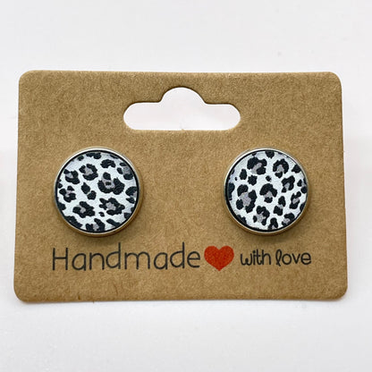 Snow Leopard Circle Stud Earrings