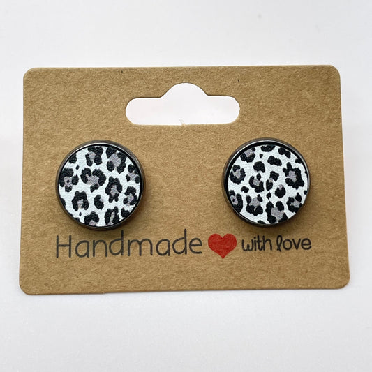 Snow Leopard Circle Stud Earrings