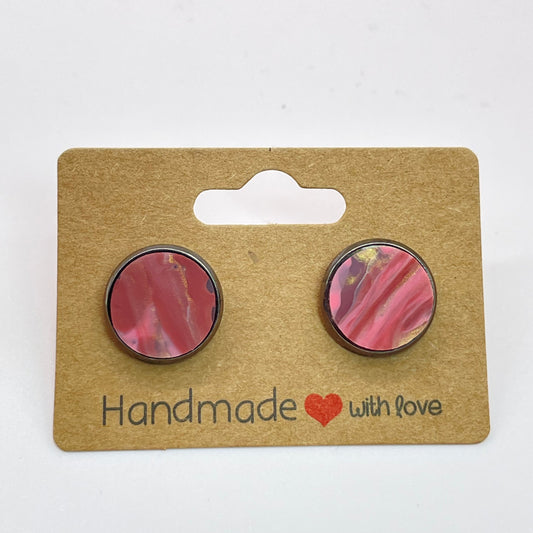 Pink Marble Circle Stud Earrings