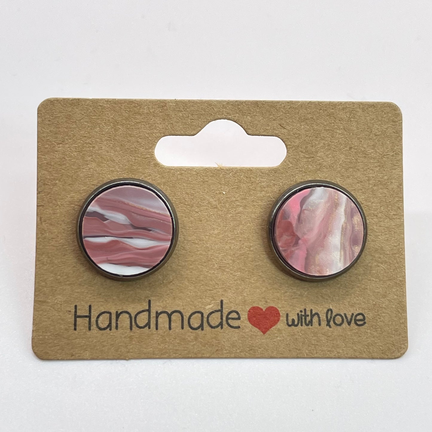 Pink Marble Circle Stud Earrings