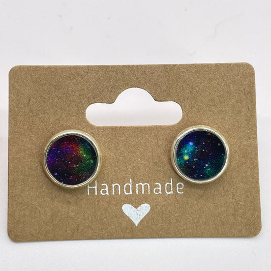 Dark Galaxy Swirl Circle Stud Earrings