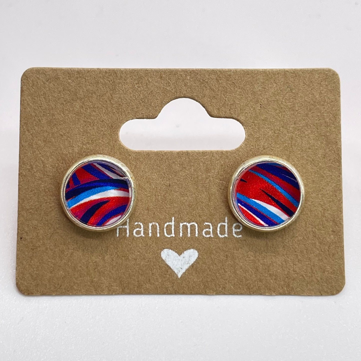 Red, White + Blue Swirl Circle Stud Earrings