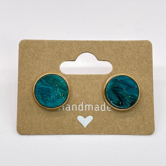 Dark Green Glitter Circle Stud Earrings