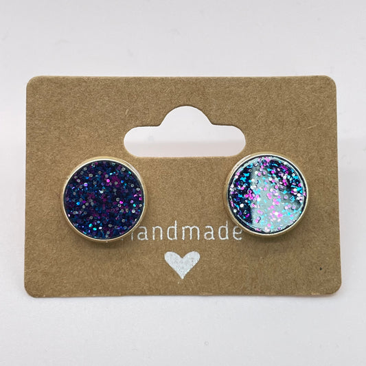 Glitter Purple Circle Stud Earrings