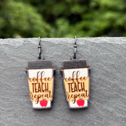 Coffee Teach Repeat Cup Drop Dangle Earrings