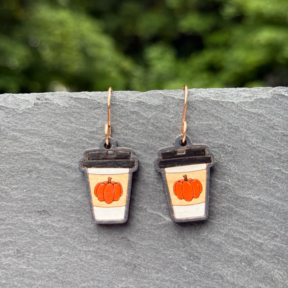 Pumpkin Coffee Cup Drop Dangle Earrings