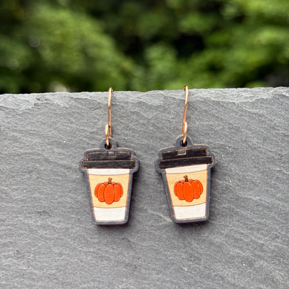 Pumpkin Coffee Cup Drop Dangle Earrings