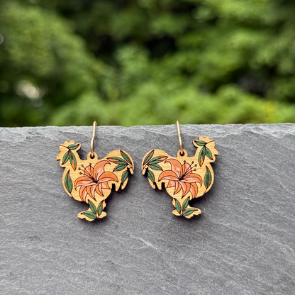 Floral Chicken Drop Dangle Earrings