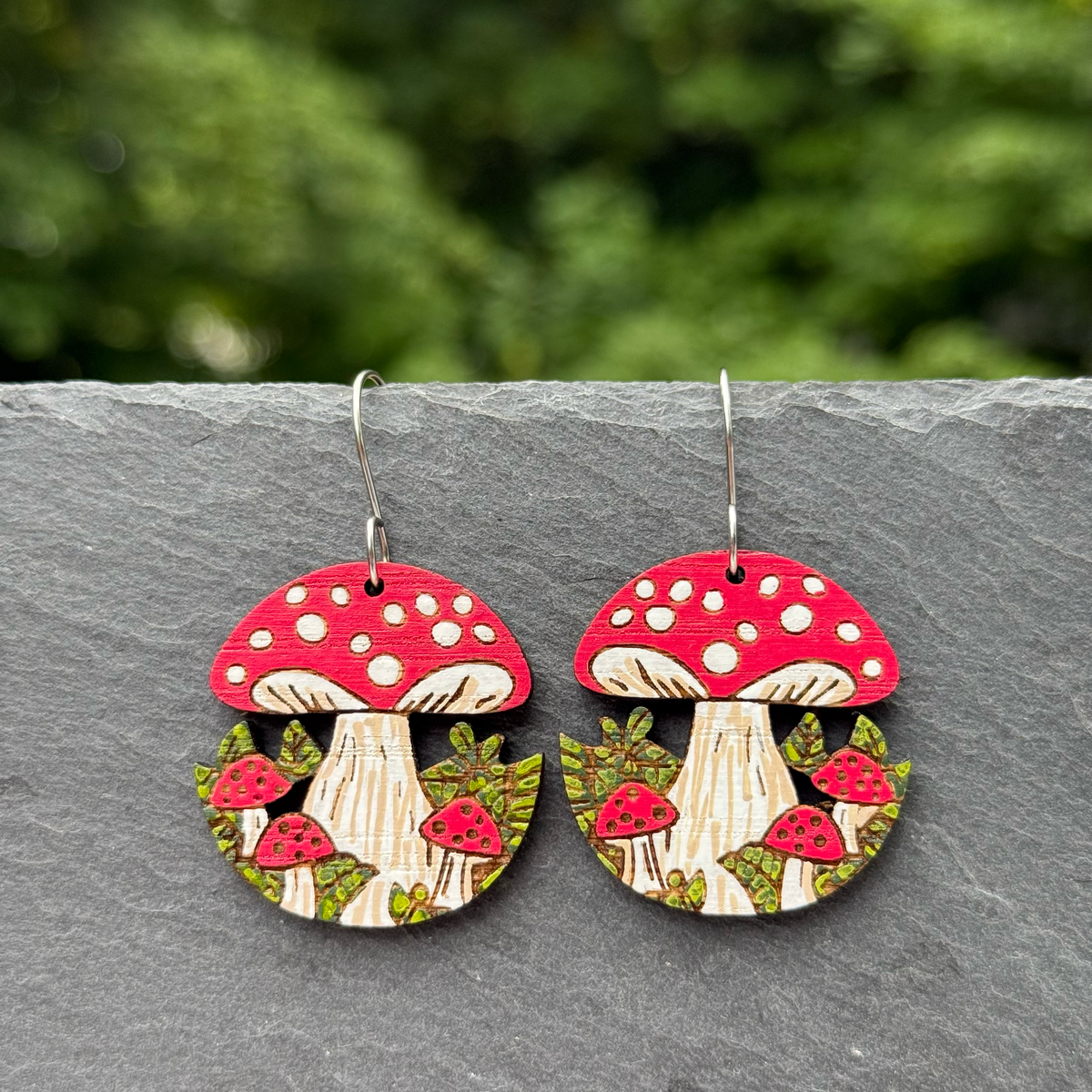 Red Spotted Mushrooms Drop Dangle Earrings