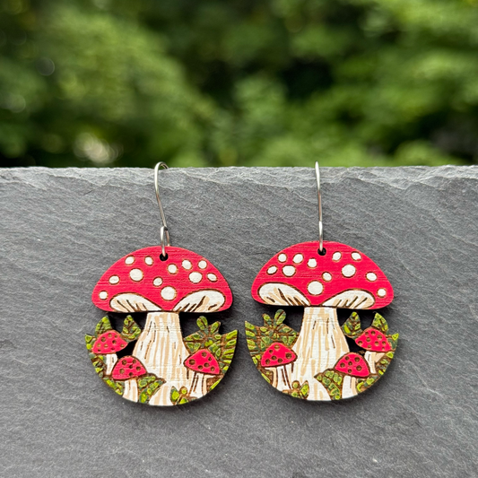 Red Spotted Mushrooms Drop Dangle Earrings