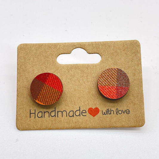 Brown + Orange Plaid Stud Earrings