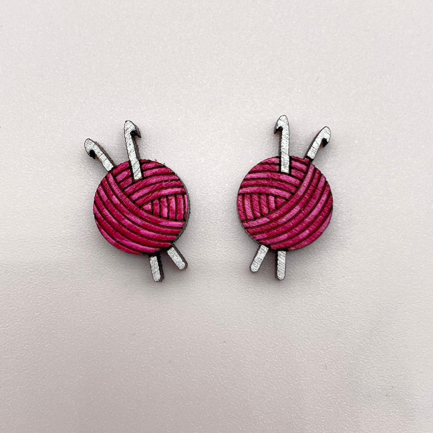 Yarn with Knitting Needles Stud Earrings