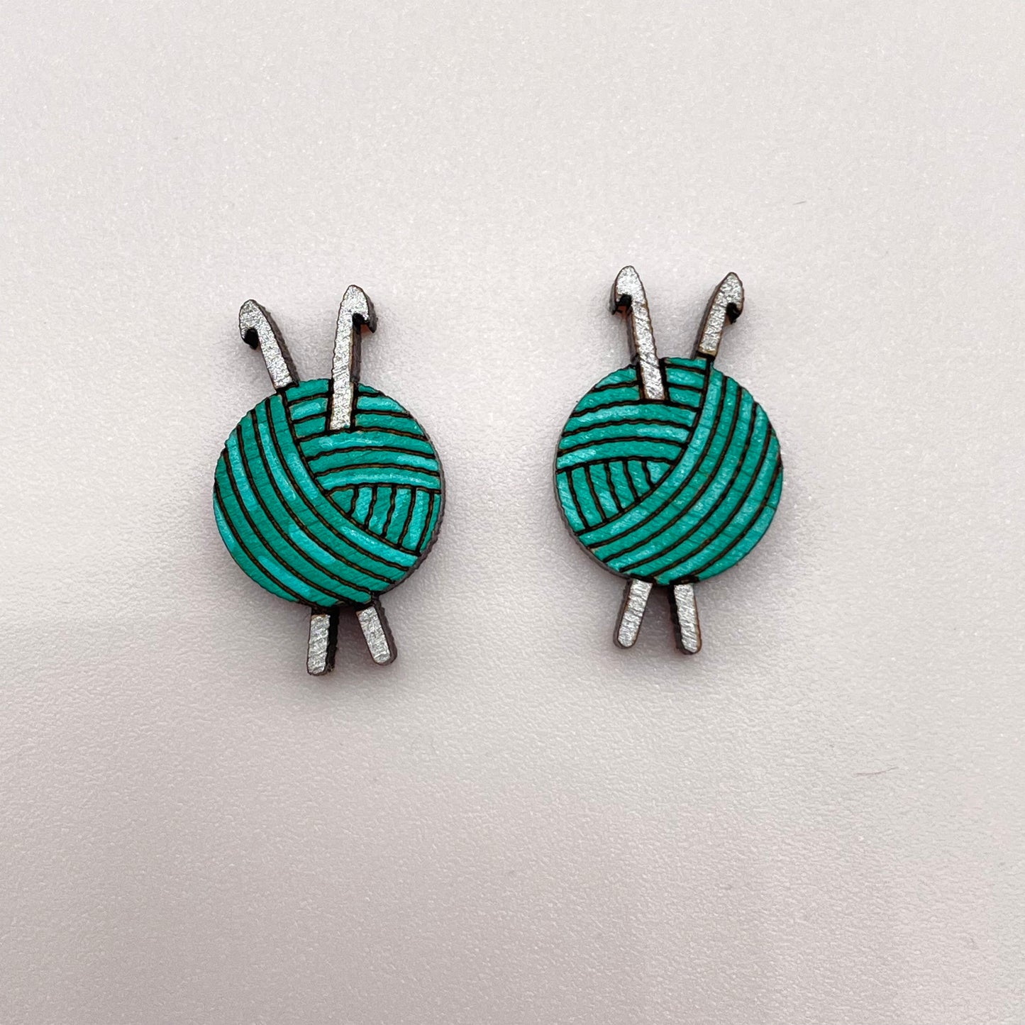 Yarn with Knitting Needles Stud Earrings