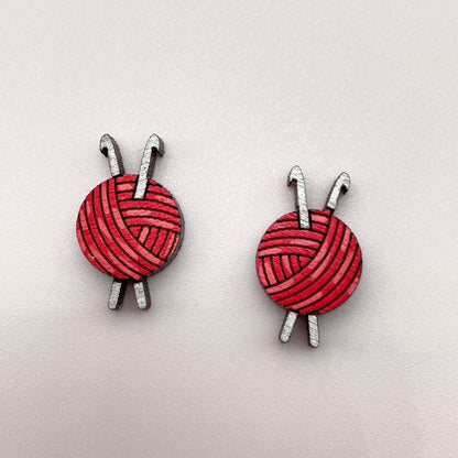 Yarn with Knitting Needles Stud Earrings