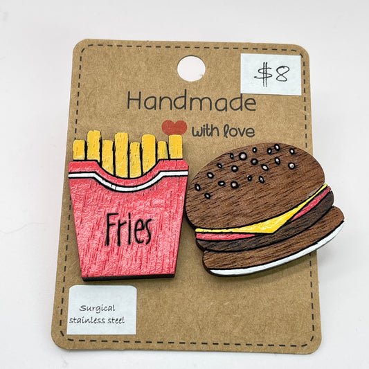 Burger and Fries LARGE Stud Earrings