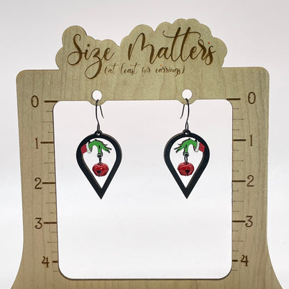 Grinch Hand Drop with Jingle Bell Teardrop Dangle Earrings