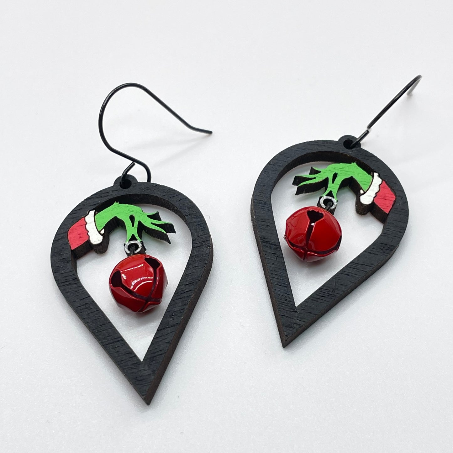 Grinch Hand Drop with Jingle Bell Teardrop Dangle Earrings