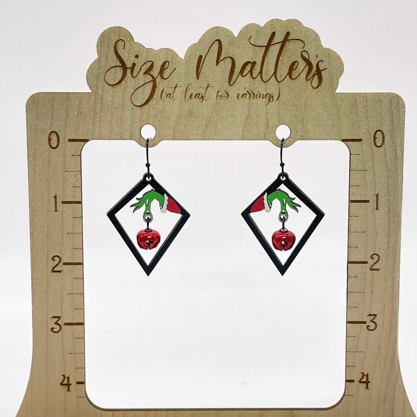 Grinch Hand Drop with Jingle Bell Diamond Dangle Earrings