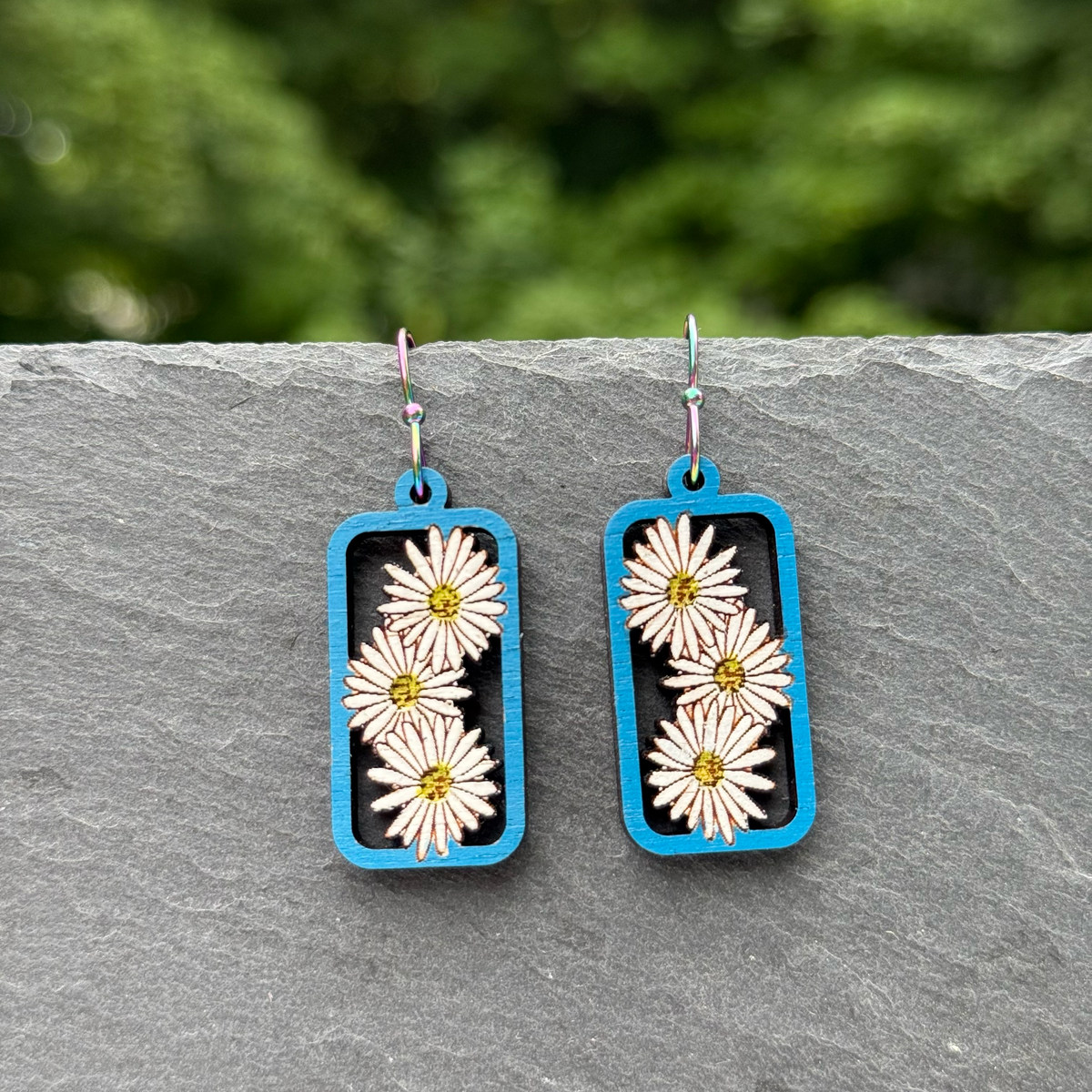 Rectangle of Daisies Drop Dangle Earring