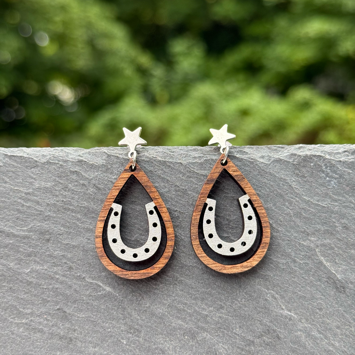 Horseshoe Star Stud Dangle Earrings