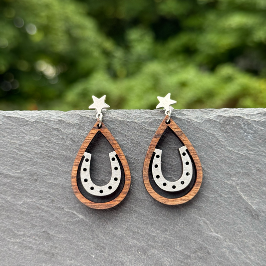 Horseshoe Star Stud Dangle Earrings