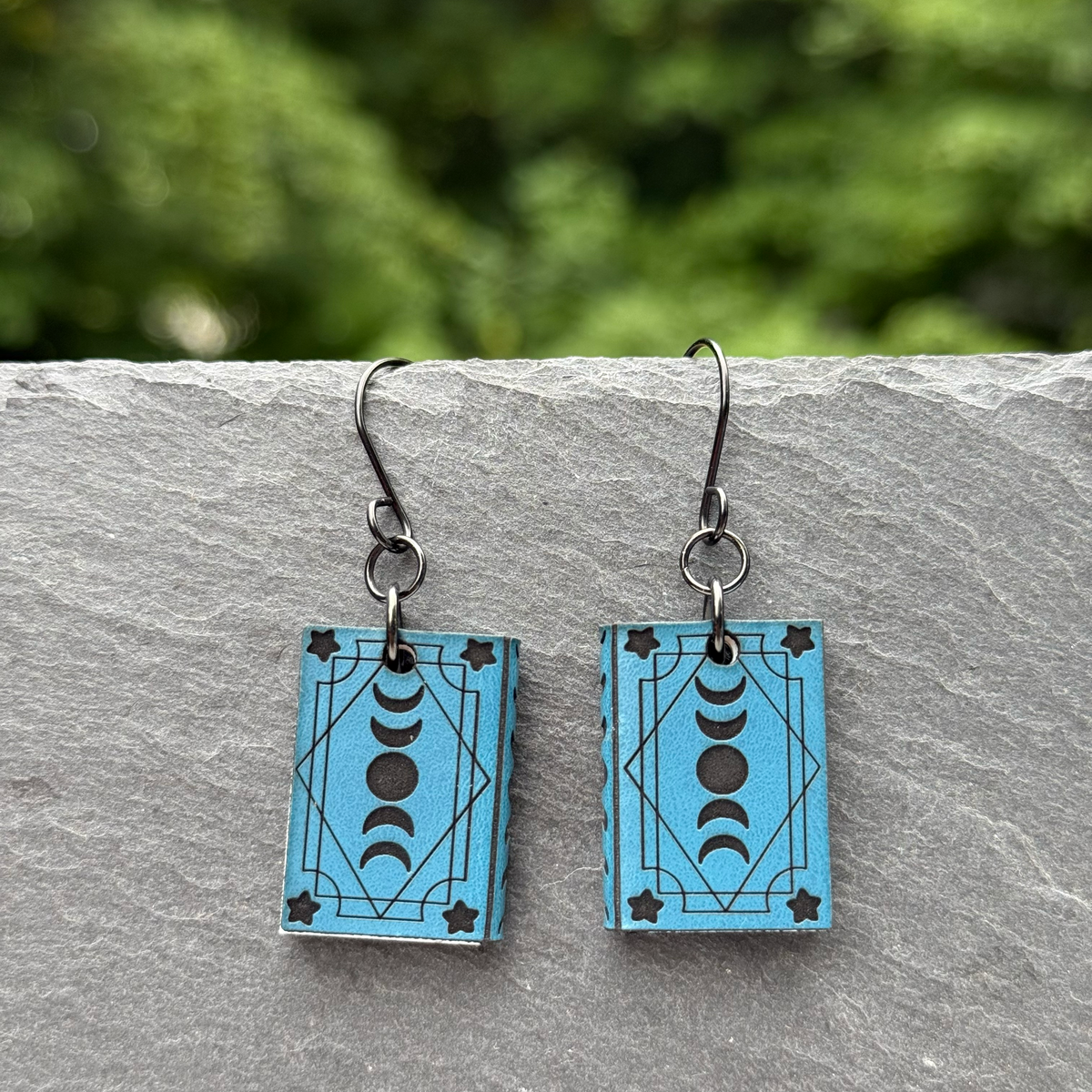 Leather & Acrylic Book Drop Dangle Earrings
