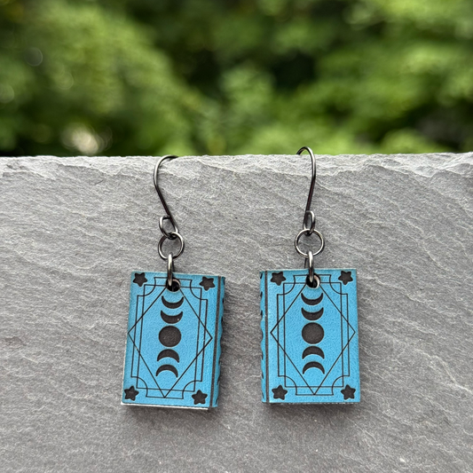Leather & Acrylic Book Drop Dangle Earrings