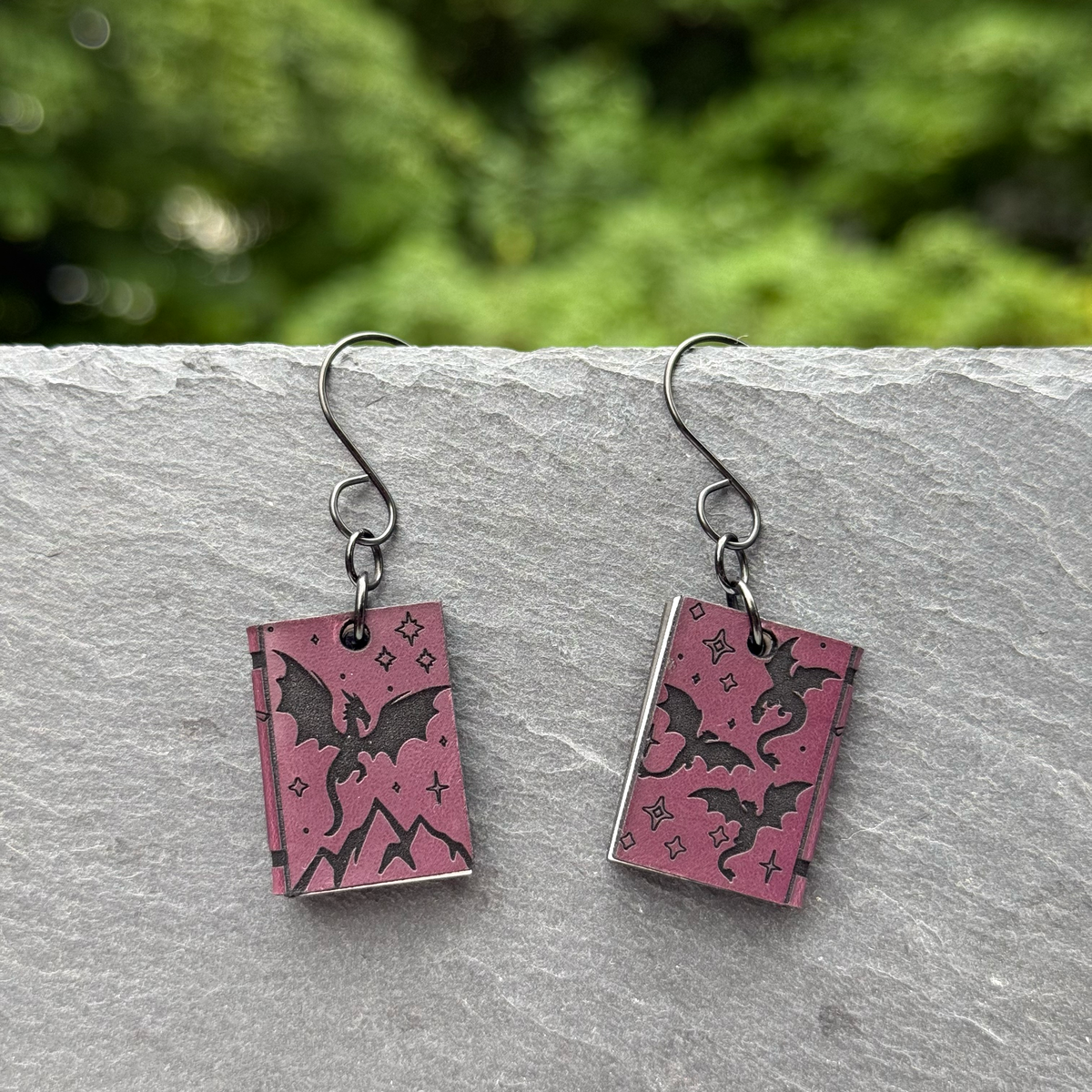 Leather & Acrylic Book Drop Dangle Earrings