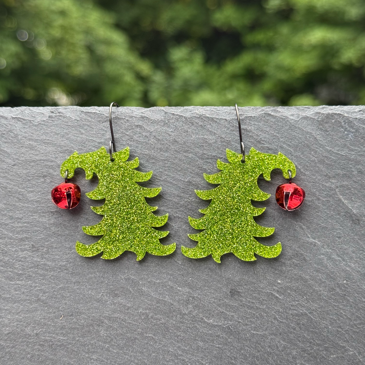 Bent Christmas Tree with Dangle Ball Acrylic Drop Dangle Earrings