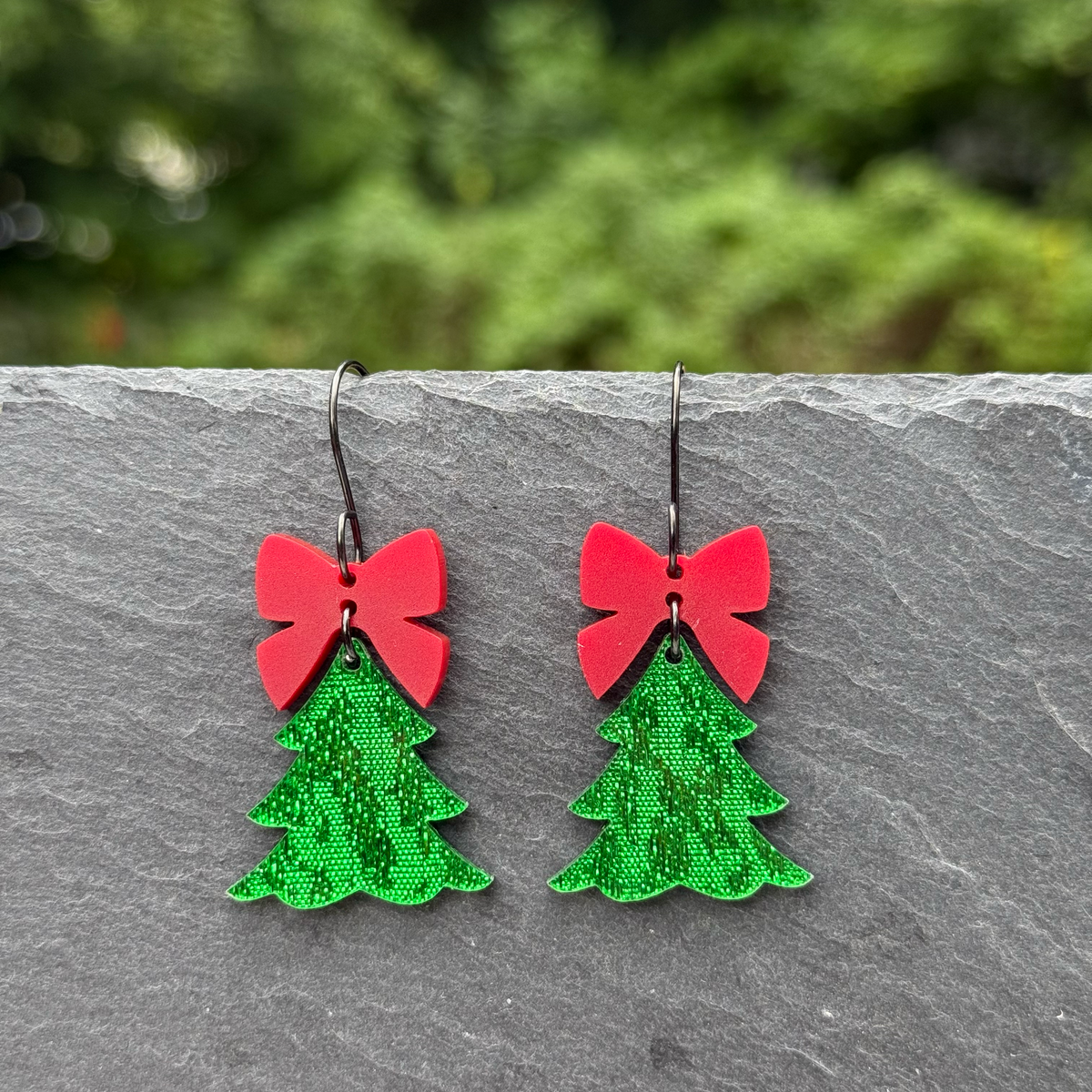 Tree with Bow Acrylic Drop Dangle Earrings