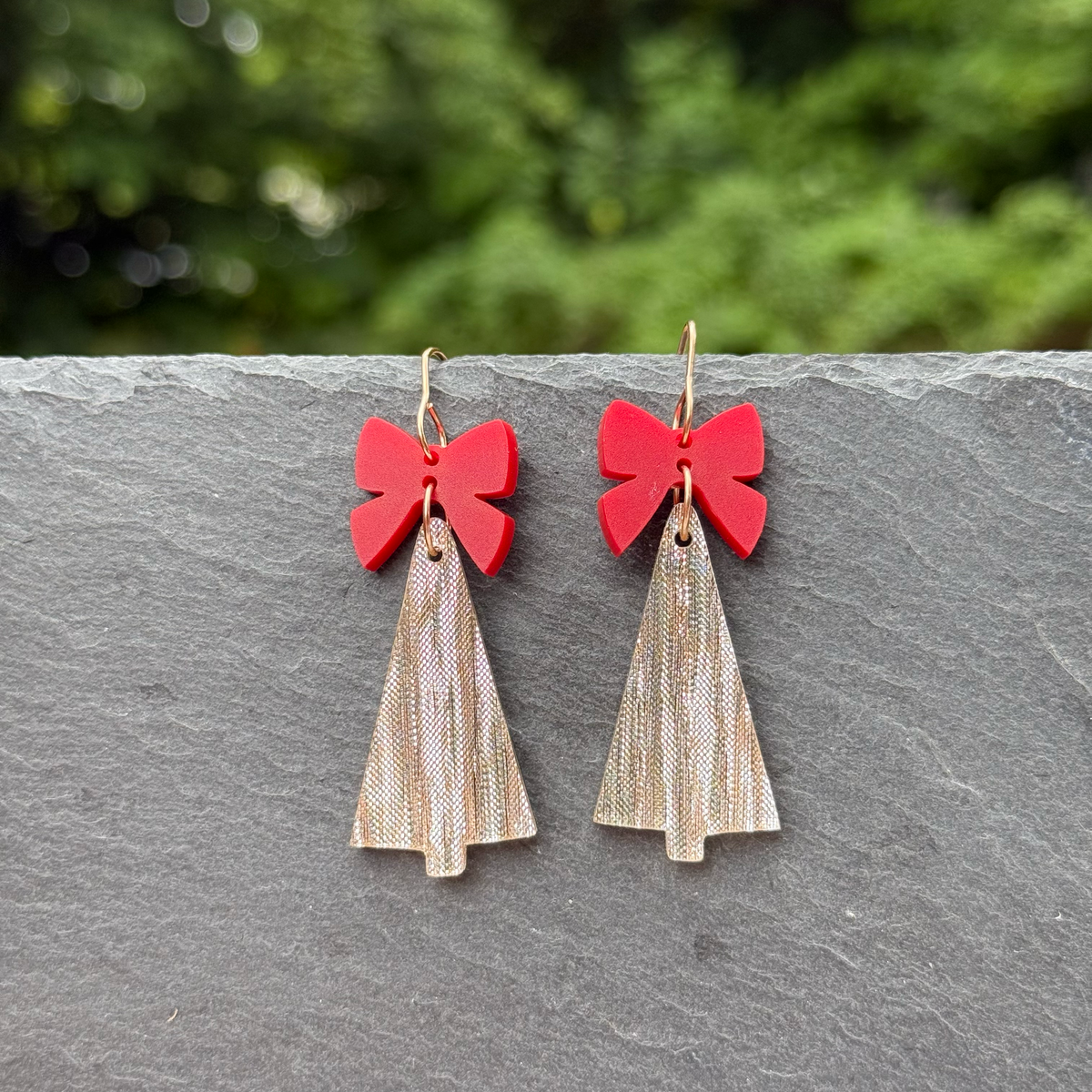 Tree with Bow Acrylic Drop Dangle Earrings
