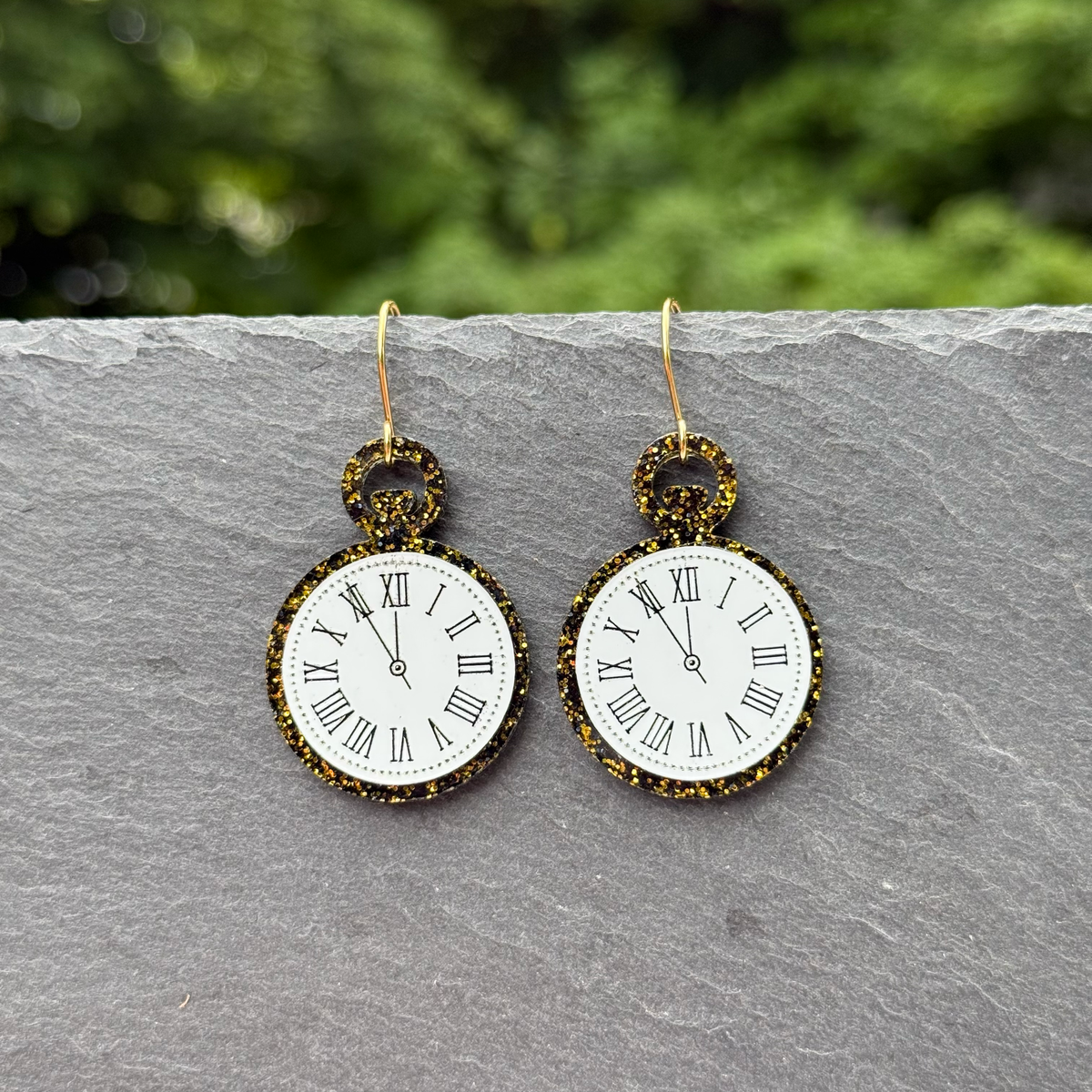 NYE Clock Acrylic Drop Dangle Earrings
