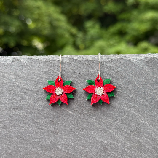 Poinsettia Acrylic Drop Dangle Earrings