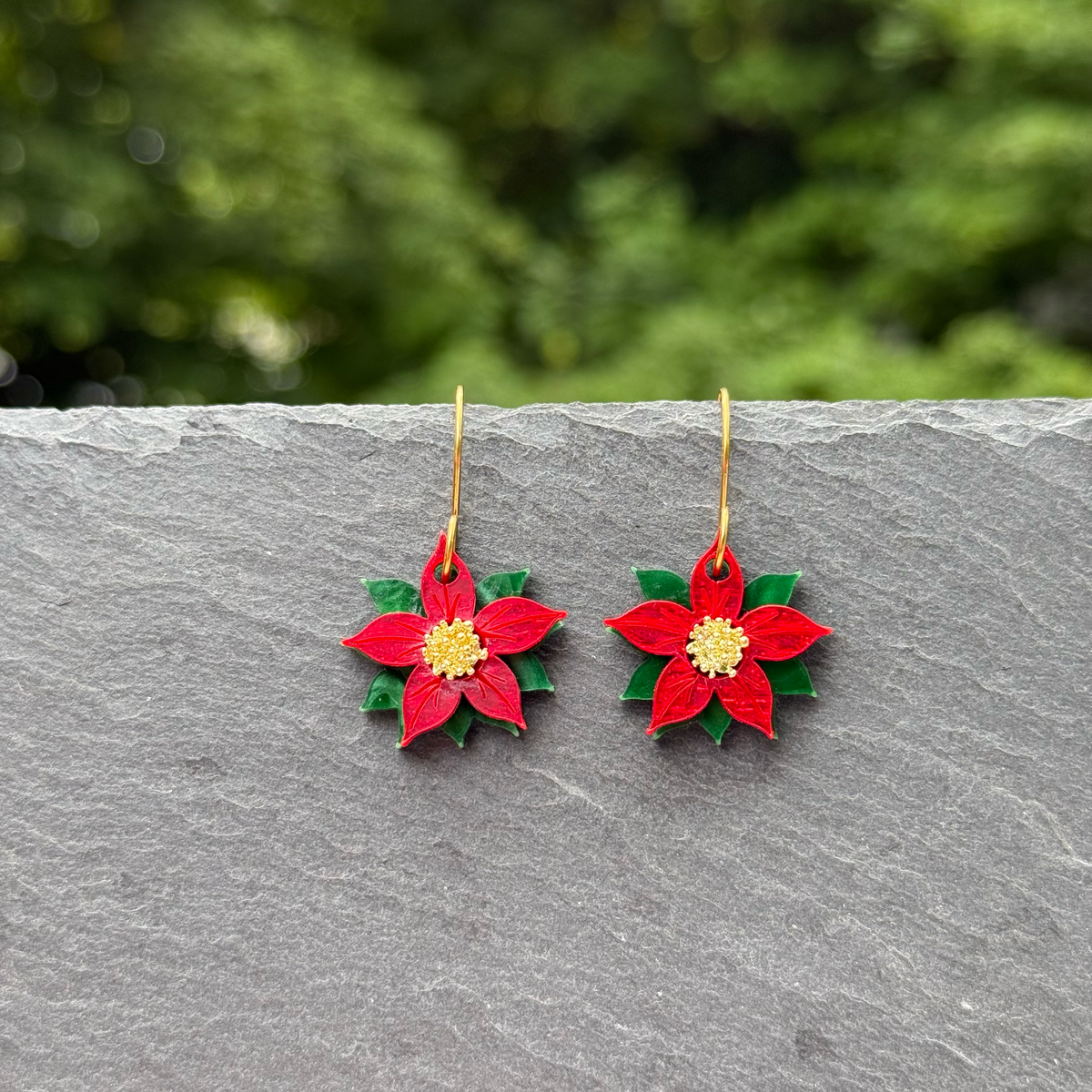 Poinsettia Acrylic Drop Dangle Earrings