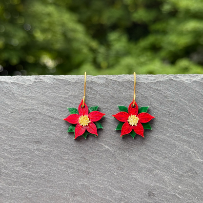 Poinsettia Acrylic Drop Dangle Earrings