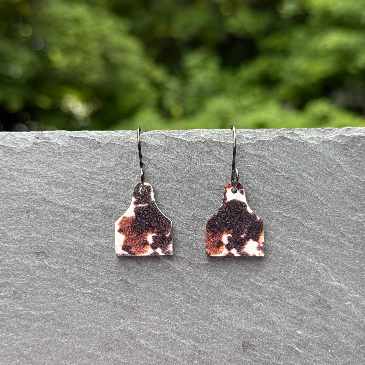 Cow Print Cattle Tag Drop Dangle Earrings