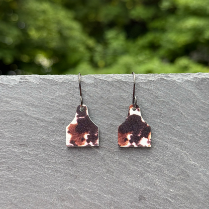 Cow Print Cattle Tag Drop Dangle Earrings