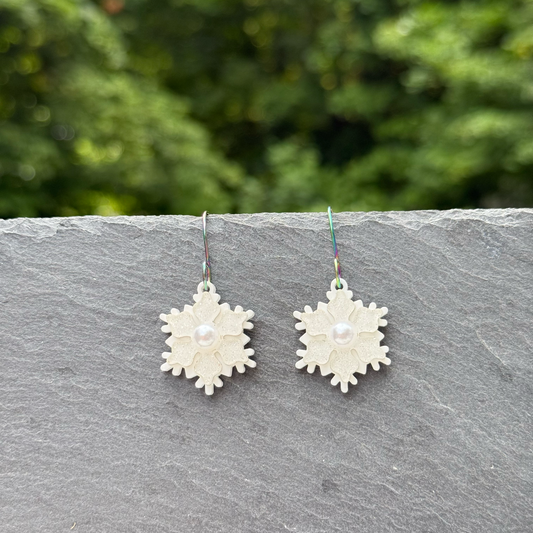 Snowflake with Pearl Acrylic Drop Dangle Earrings