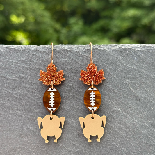 Fall Trio (Leaf, Football, Turkey) Acrylic Drop Dangle Earrings