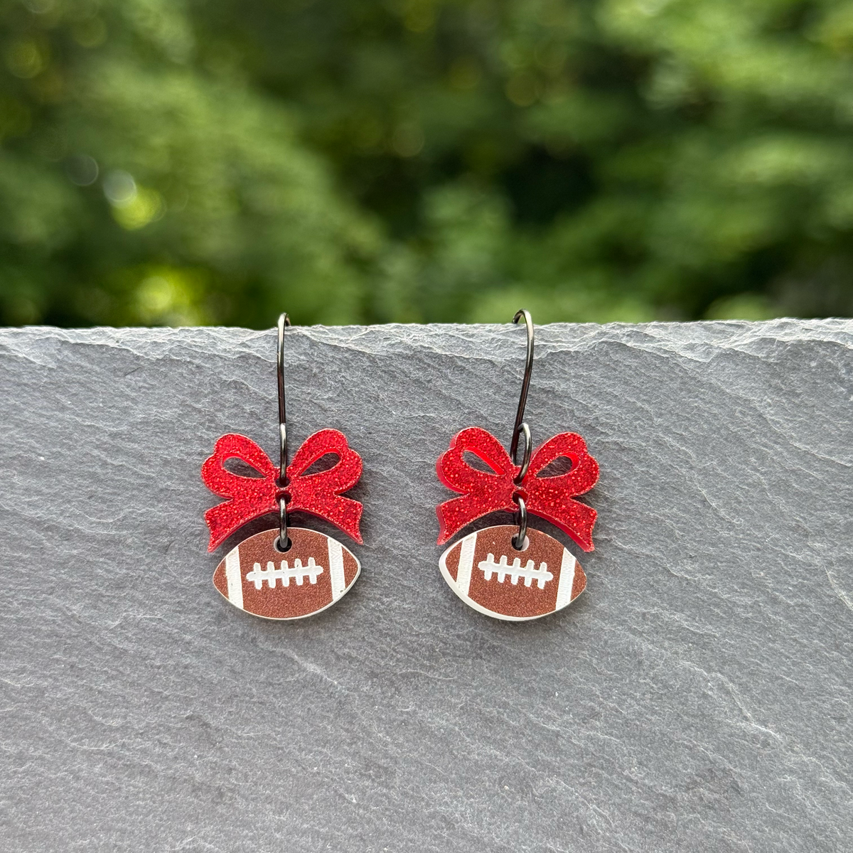 Football & Bow Acrylic Drop Dangle Earrings