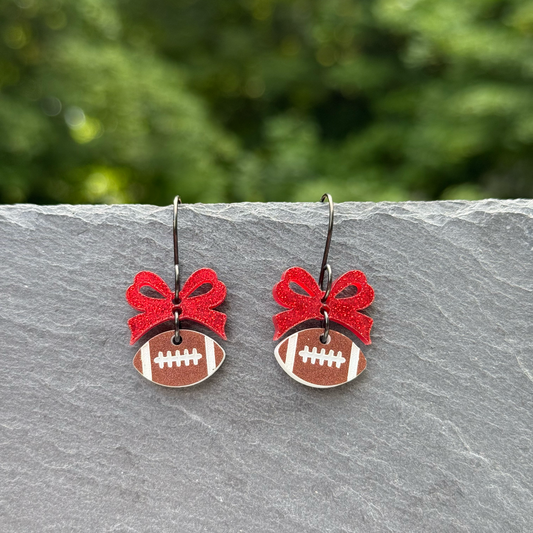 Football & Bow Acrylic Drop Dangle Earrings